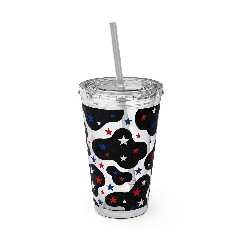 16oz Patriotic Star Cowhide Tumbler with Straw