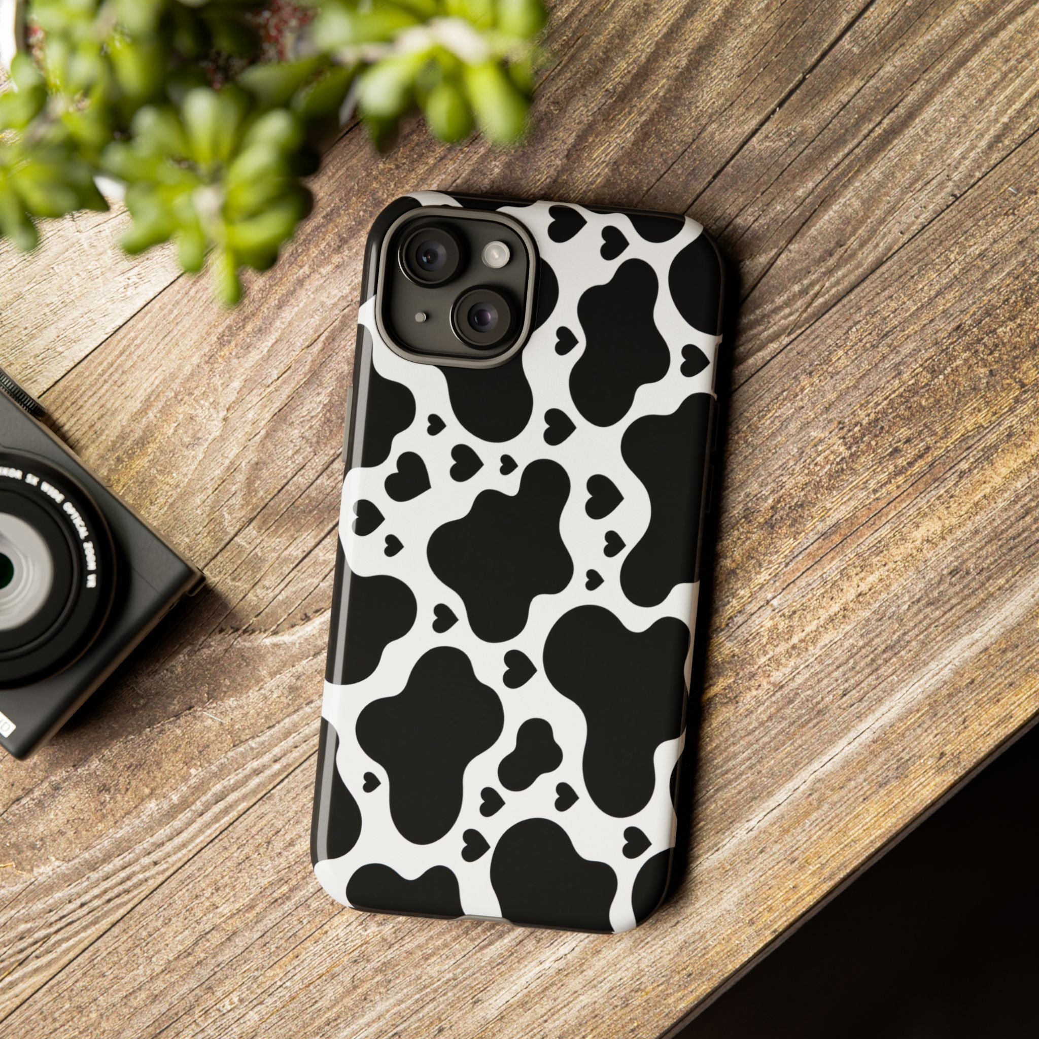 Cow Print Tough Phone Case – Black & White Protective iPhone Cover
