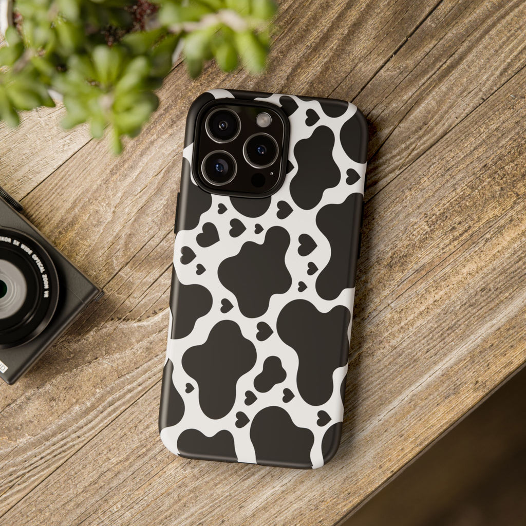 Cow Print Tough Phone Case – Black & White Protective iPhone Cover