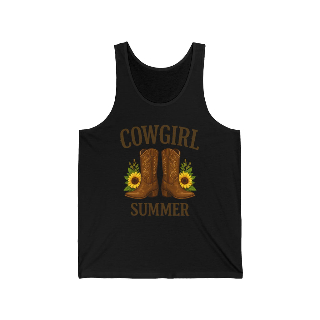 Cowgirl Summer Tank Top — Cowboy Boots & Sunflowers Graphic Tank