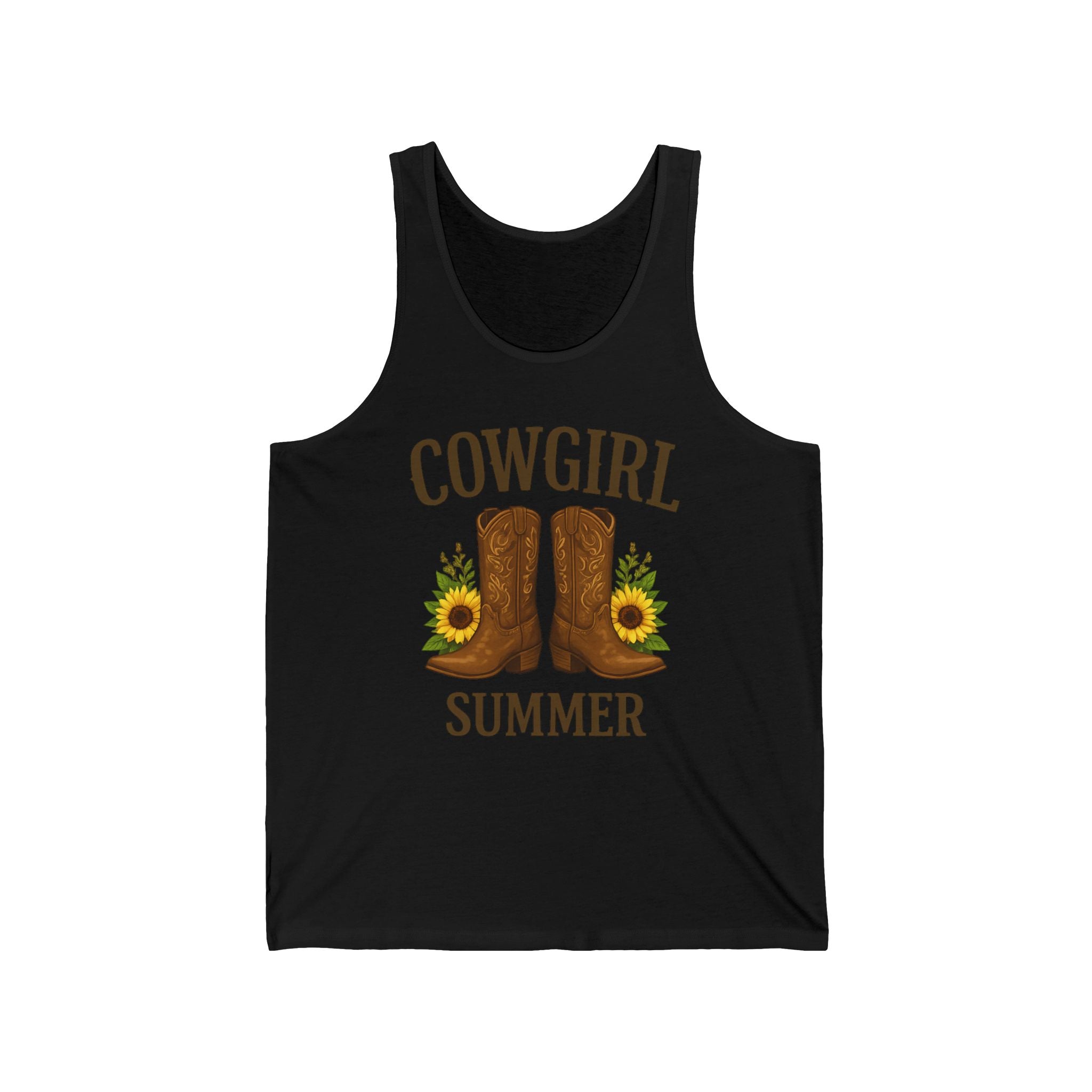 Cowgirl Summer Tank Top — Cowboy Boots & Sunflowers Graphic Tank