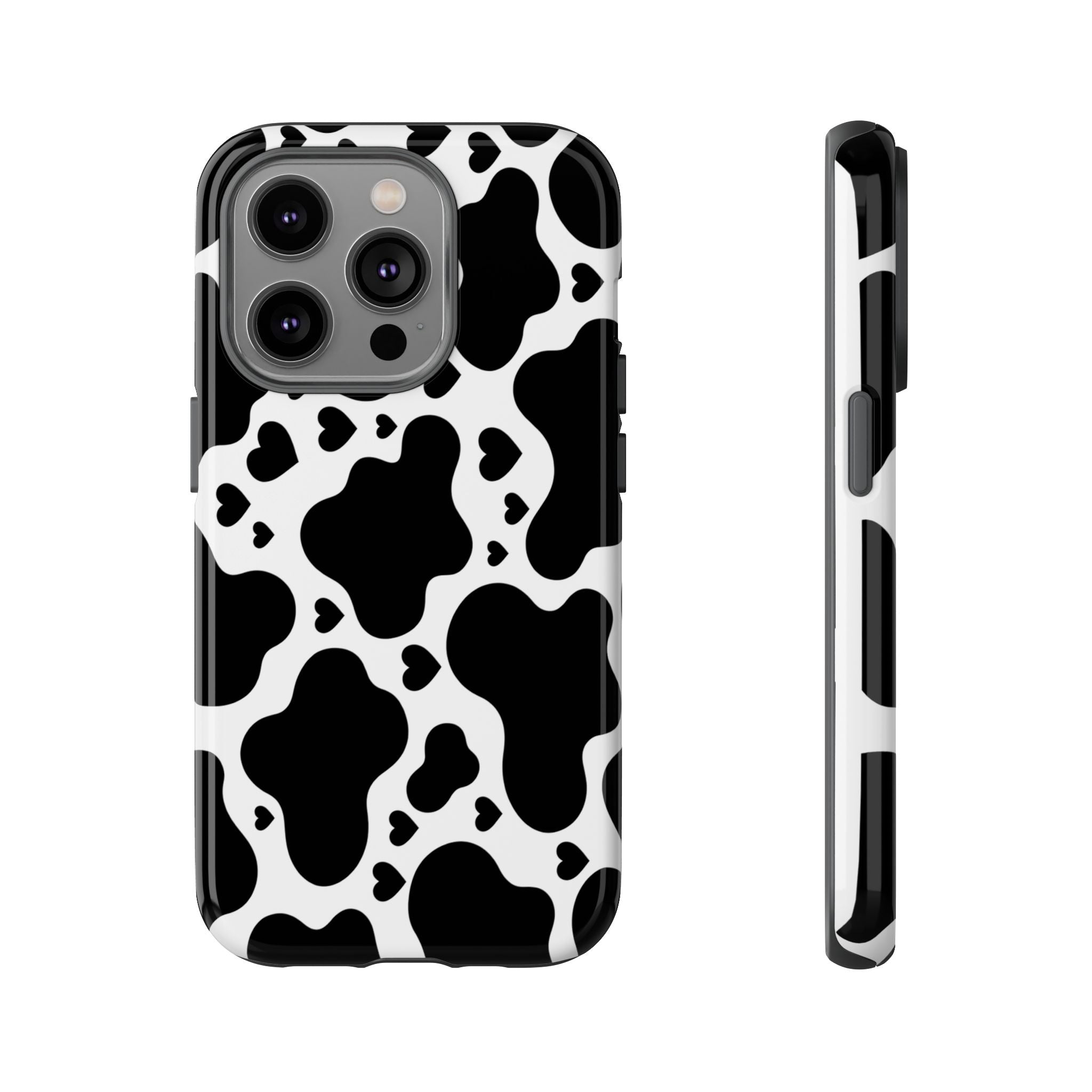 Cow Print Tough Phone Case – Black & White Protective iPhone Cover