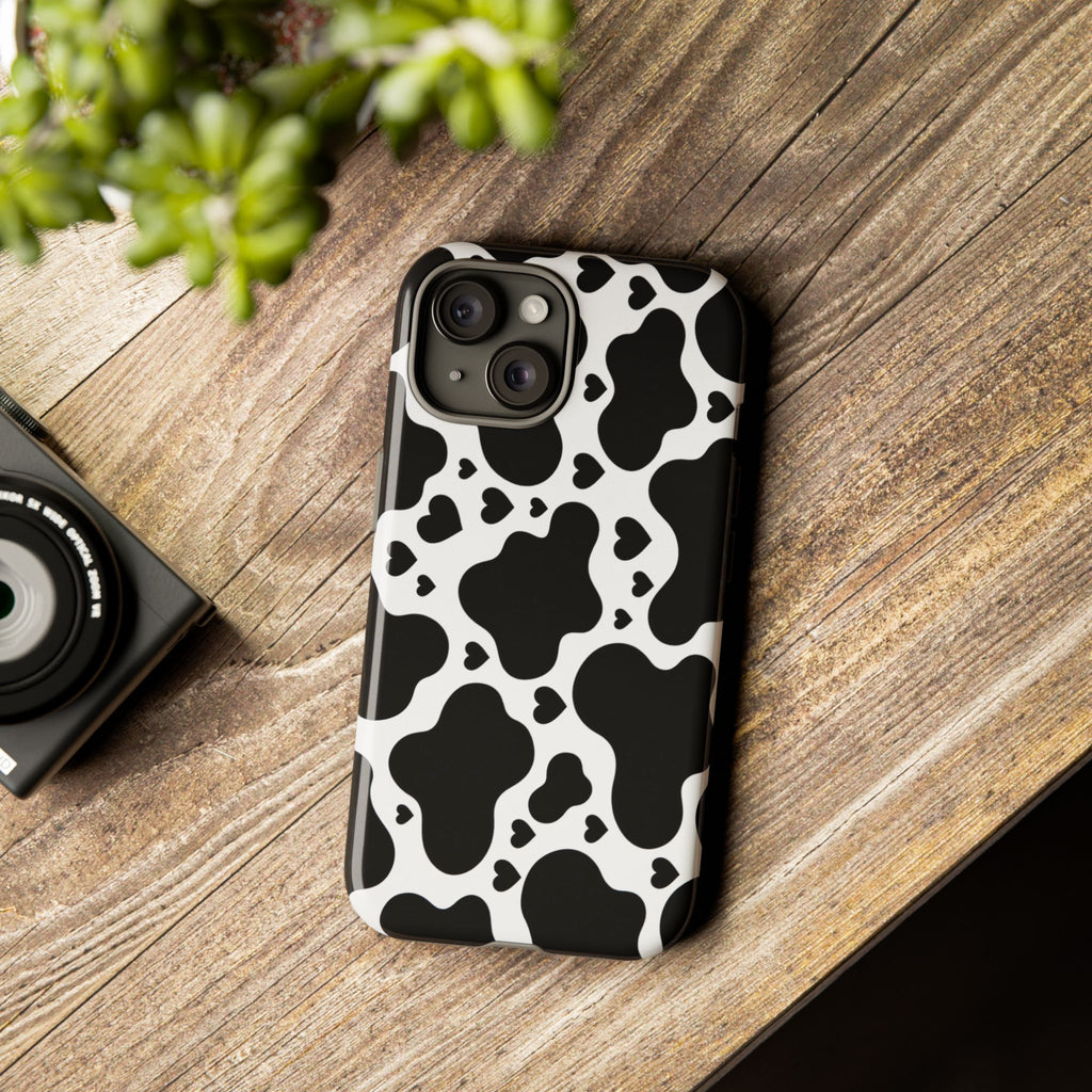 Cow Print Tough Phone Case – Black & White Protective iPhone Cover