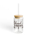 Blessed & Brewed 16oz Sipper Glass – Inspirational Coffee Tumbler with Straw