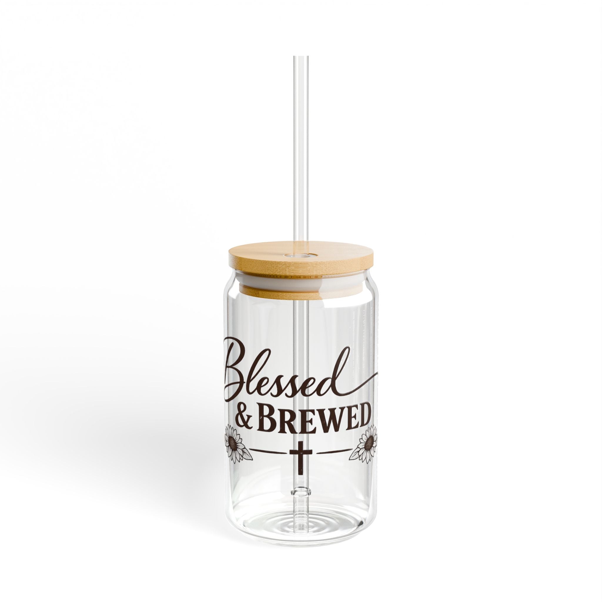 Blessed & Brewed 16oz Sipper Glass – Inspirational Coffee Tumbler with Straw