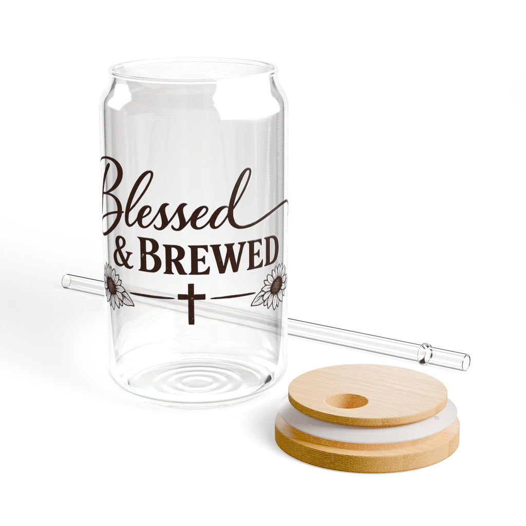 Blessed & Brewed 16oz Sipper Glass – Inspirational Coffee Tumbler with Straw