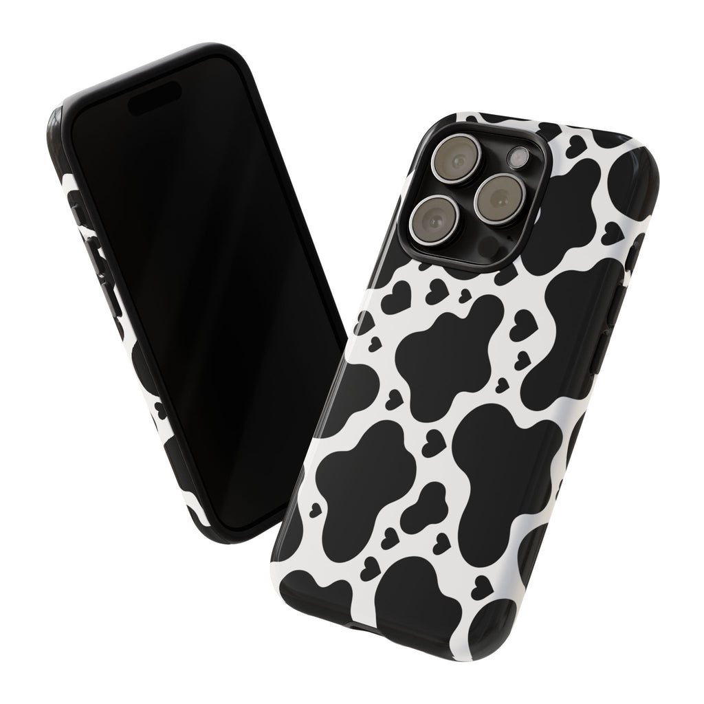 Cow Print Tough Phone Case – Black & White Protective iPhone Cover
