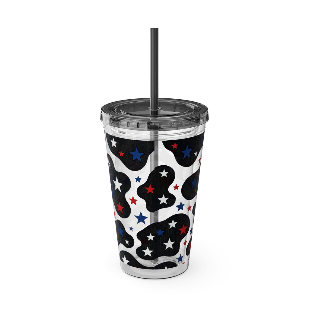 16oz Patriotic Star Cowhide Tumbler with Straw