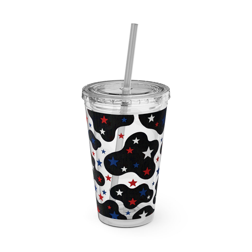 16oz Patriotic Star Cowhide Tumbler with Straw