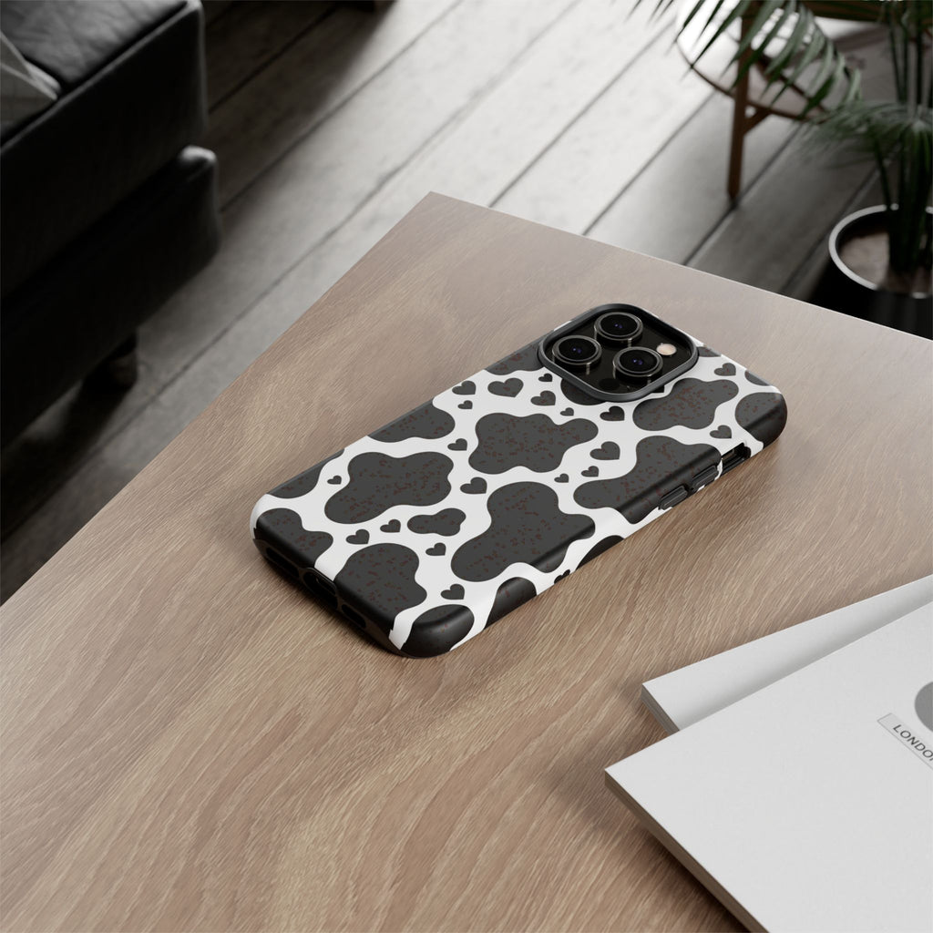 Cow Print Tough Phone Case – Black & White Protective iPhone Cover