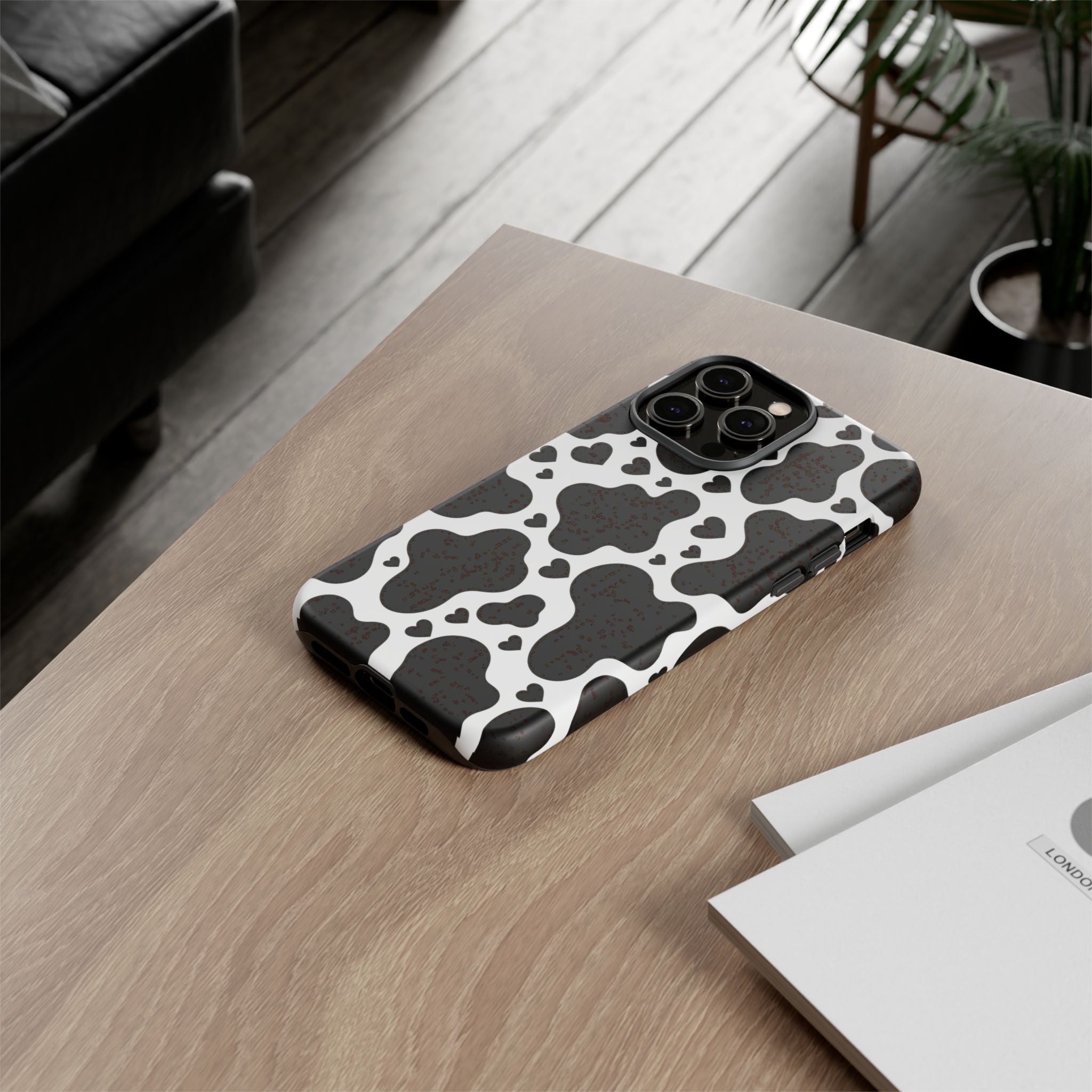 Cow Print Tough Phone Case – Black & White Protective iPhone Cover