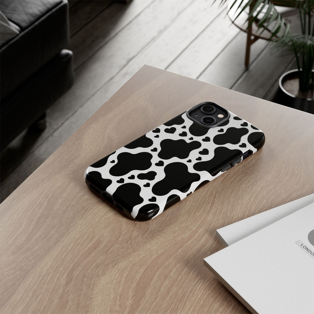 Cow Print Tough Phone Case – Black & White Protective iPhone Cover