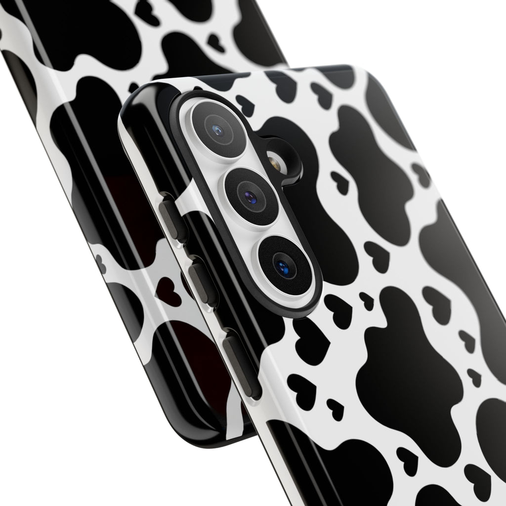 Cow Print Tough Phone Case – Black & White Protective iPhone Cover