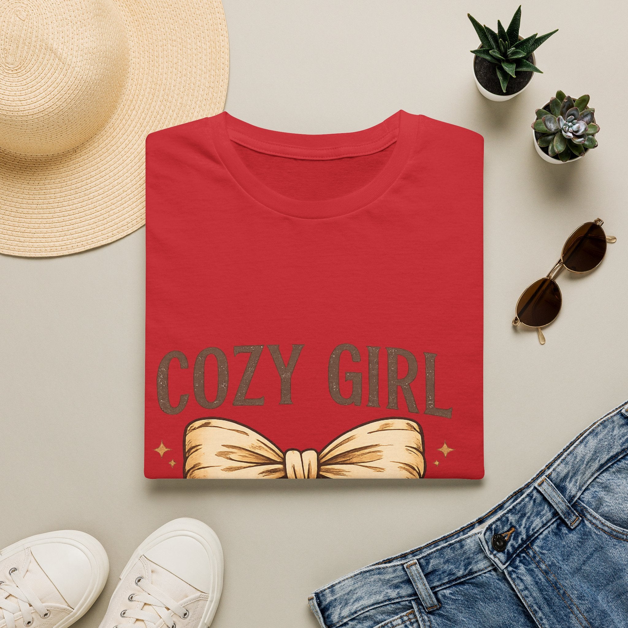 Cozy Girl Graphic T-Shirt — Cute Bow Lounge Tee for Relaxing at Home