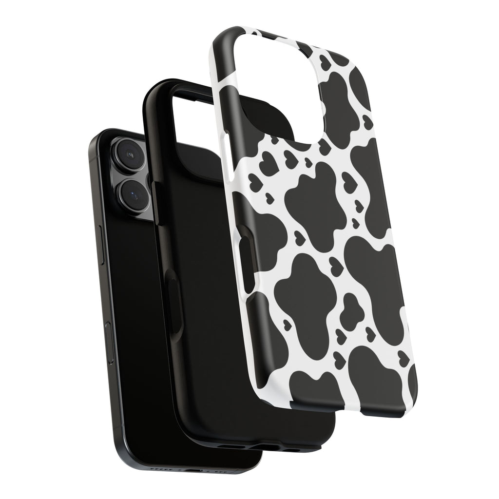 Cow Print Tough Phone Case – Black & White Protective iPhone Cover