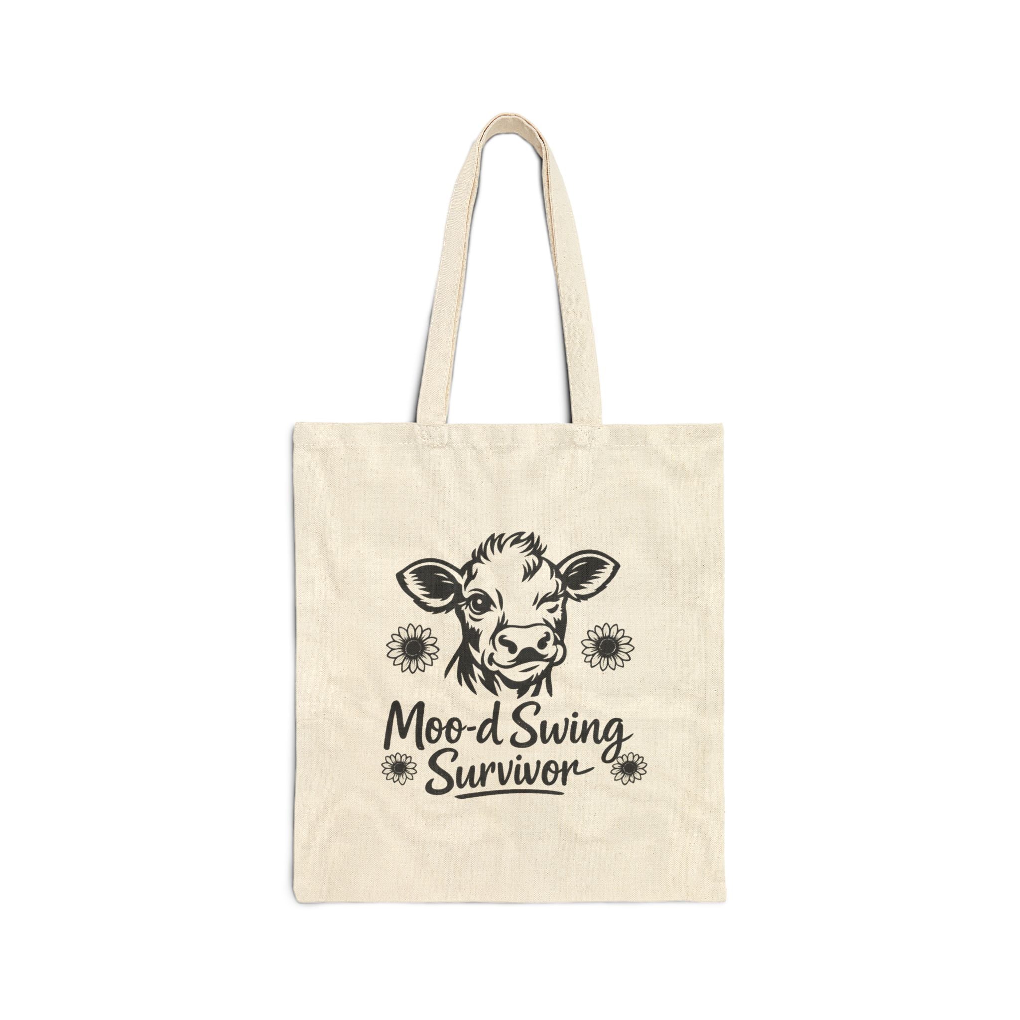 Moo-d Swing Survivor Cotton Canvas Tote — Funny Cow Mom Pregnancy Gift