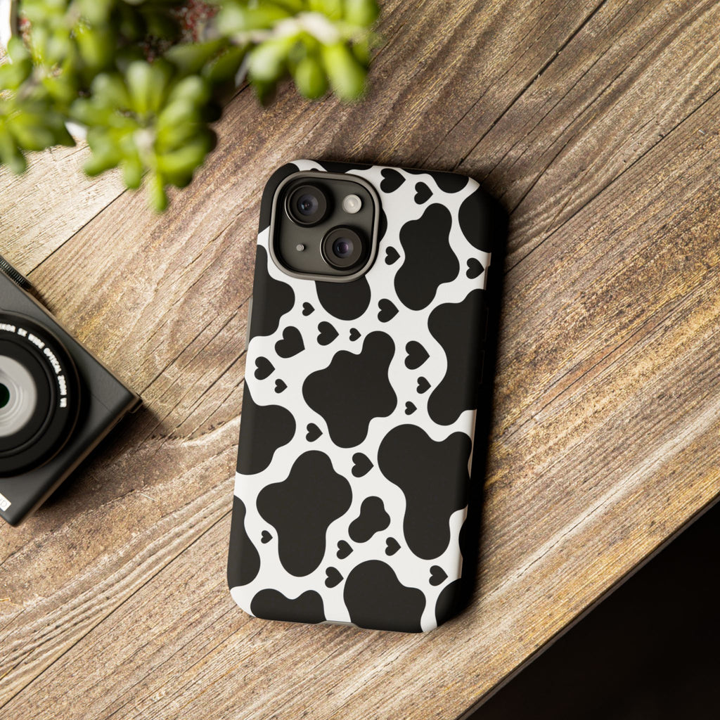 Cow Print Tough Phone Case – Black & White Protective iPhone Cover