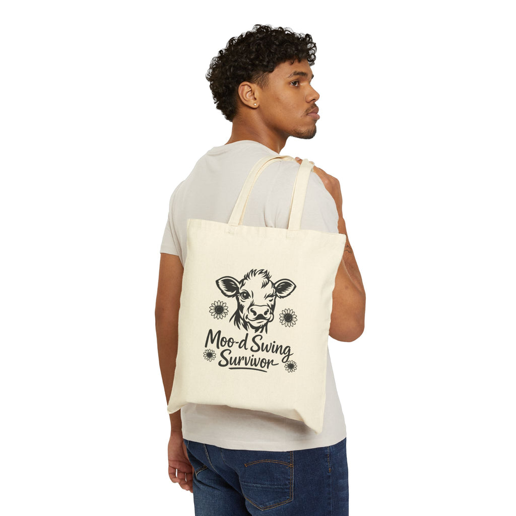 Moo-d Swing Survivor Cotton Canvas Tote — Funny Cow Mom Pregnancy Gift