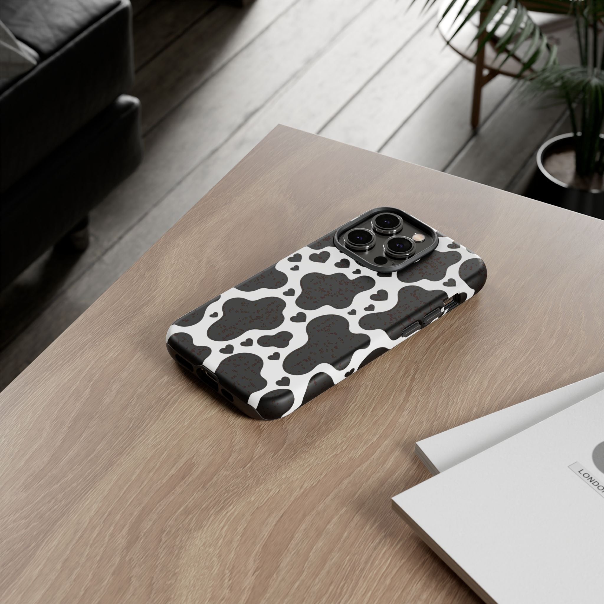 Cow Print Tough Phone Case – Black & White Protective iPhone Cover