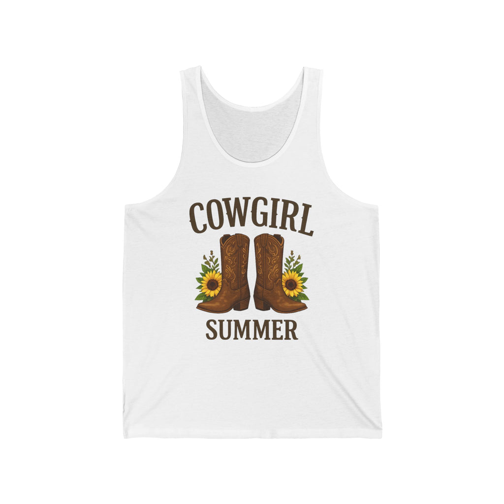 Cowgirl Summer Tank Top — Cowboy Boots & Sunflowers Graphic Tank