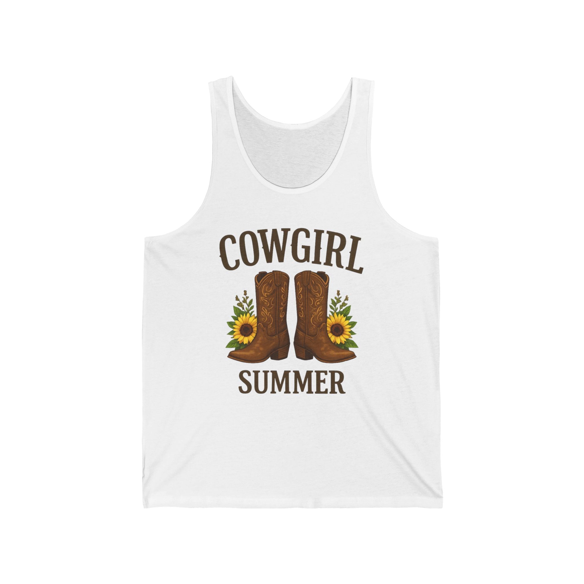 Cowgirl Summer Tank Top — Cowboy Boots & Sunflowers Graphic Tank
