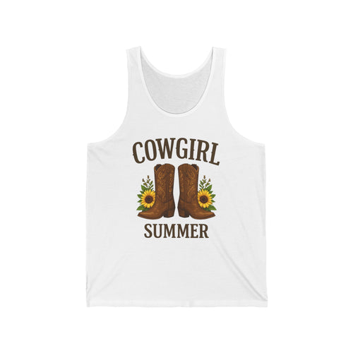 Cowgirl Summer Tank Top — Cowboy Boots & Sunflowers Graphic Tank