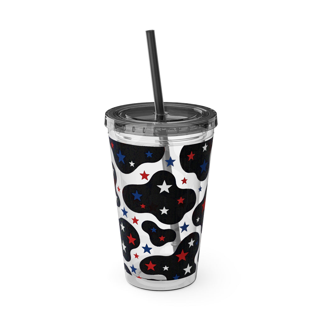 16oz Patriotic Star Cowhide Tumbler with Straw