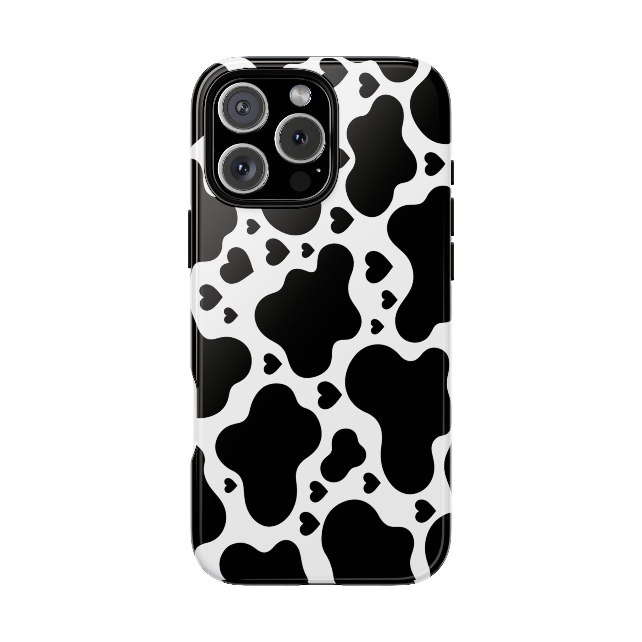 Cow Print Tough Phone Case – Black & White Protective iPhone Cover