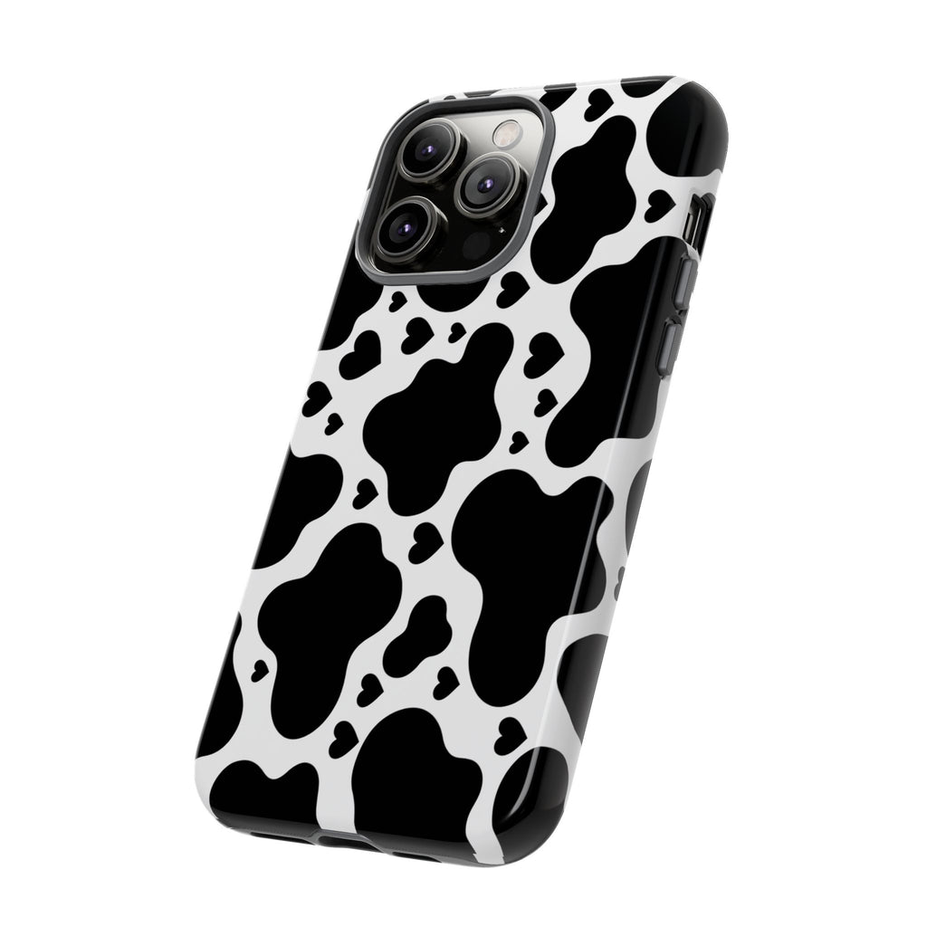 Cow Print Tough Phone Case – Black & White Protective iPhone Cover