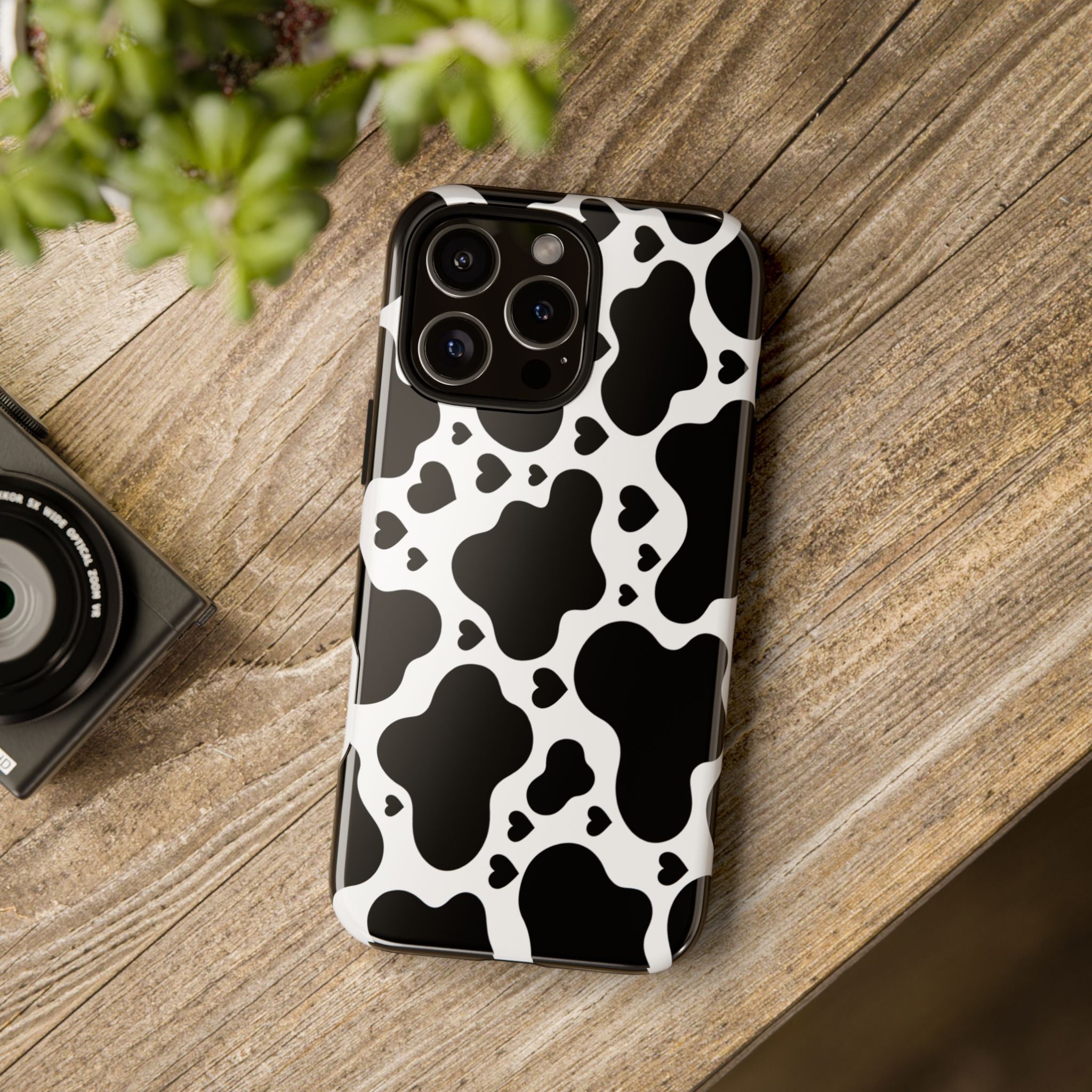 Cow Print Tough Phone Case – Black & White Protective iPhone Cover