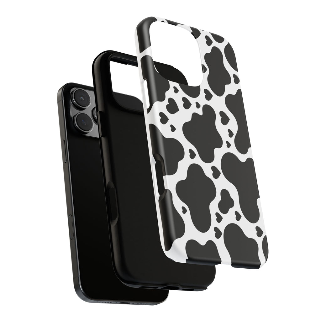 Cow Print Tough Phone Case – Black & White Protective iPhone Cover