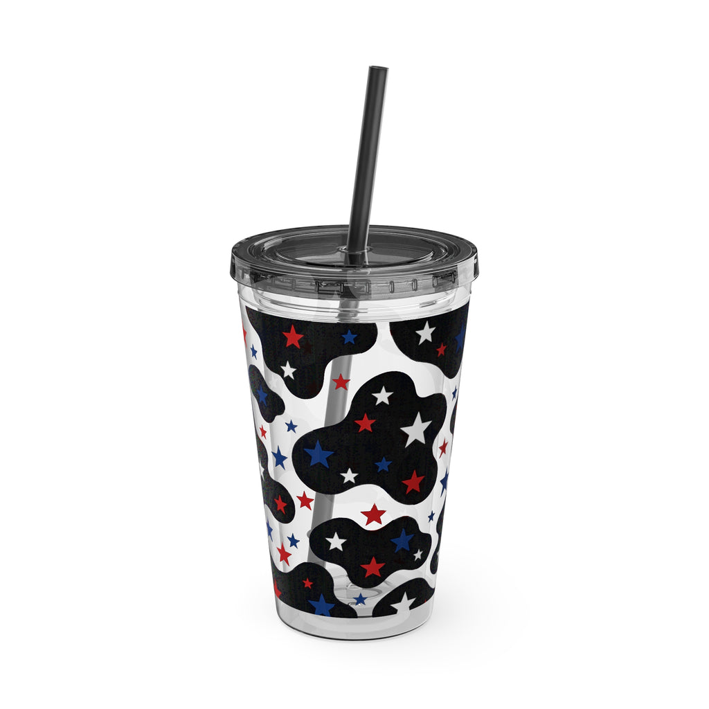 16oz Patriotic Star Cowhide Tumbler with Straw