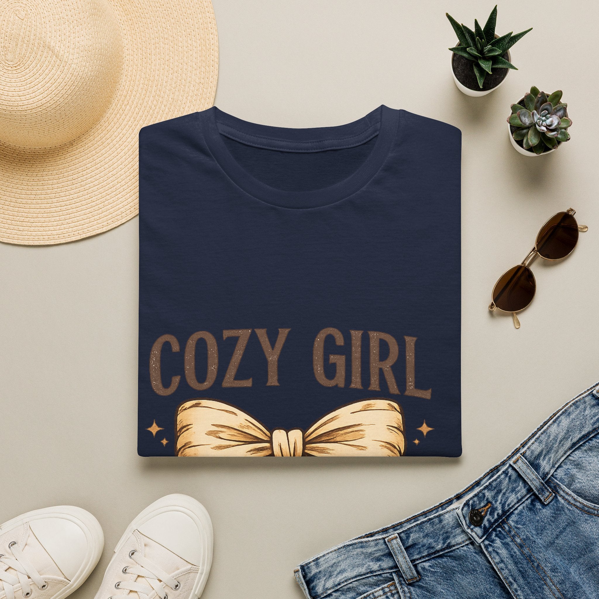 Cozy Girl Graphic T-Shirt — Cute Bow Lounge Tee for Relaxing at Home