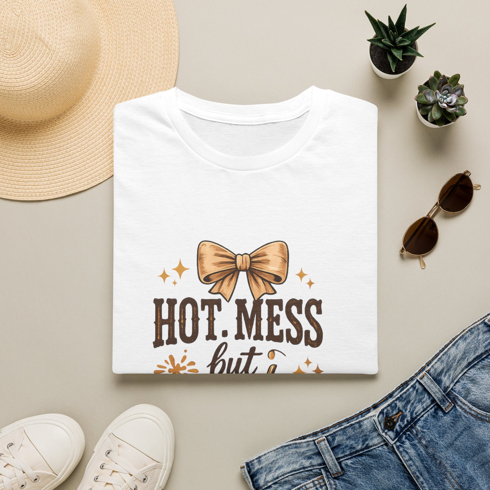 Hot Mess But Cute T-Shirt — Fall Sunflower Pumpkin Spice Graphic Tee