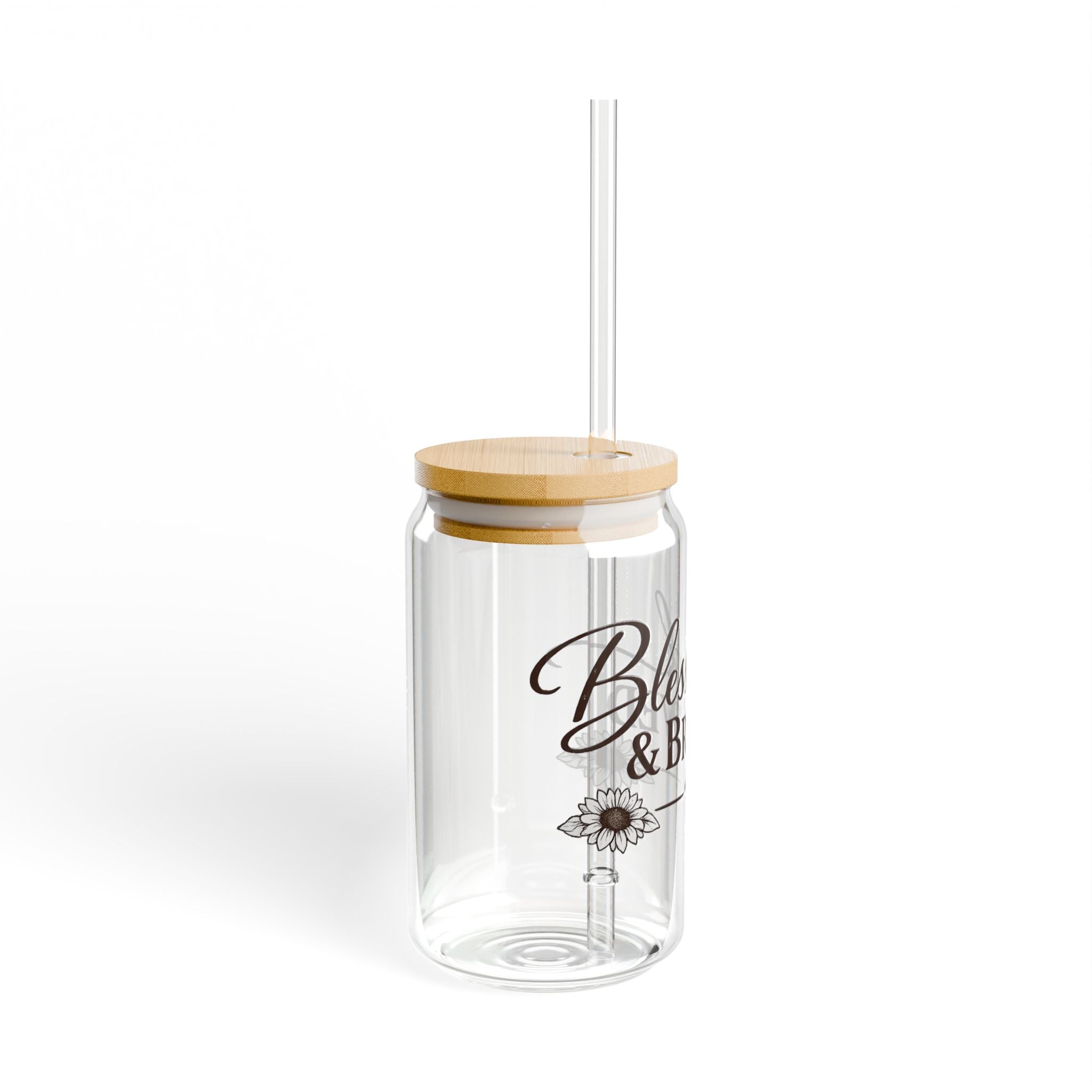 Blessed & Brewed 16oz Sipper Glass – Inspirational Coffee Tumbler with Straw