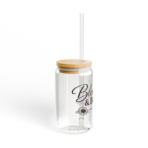 Blessed & Brewed 16oz Sipper Glass – Inspirational Coffee Tumbler with Straw