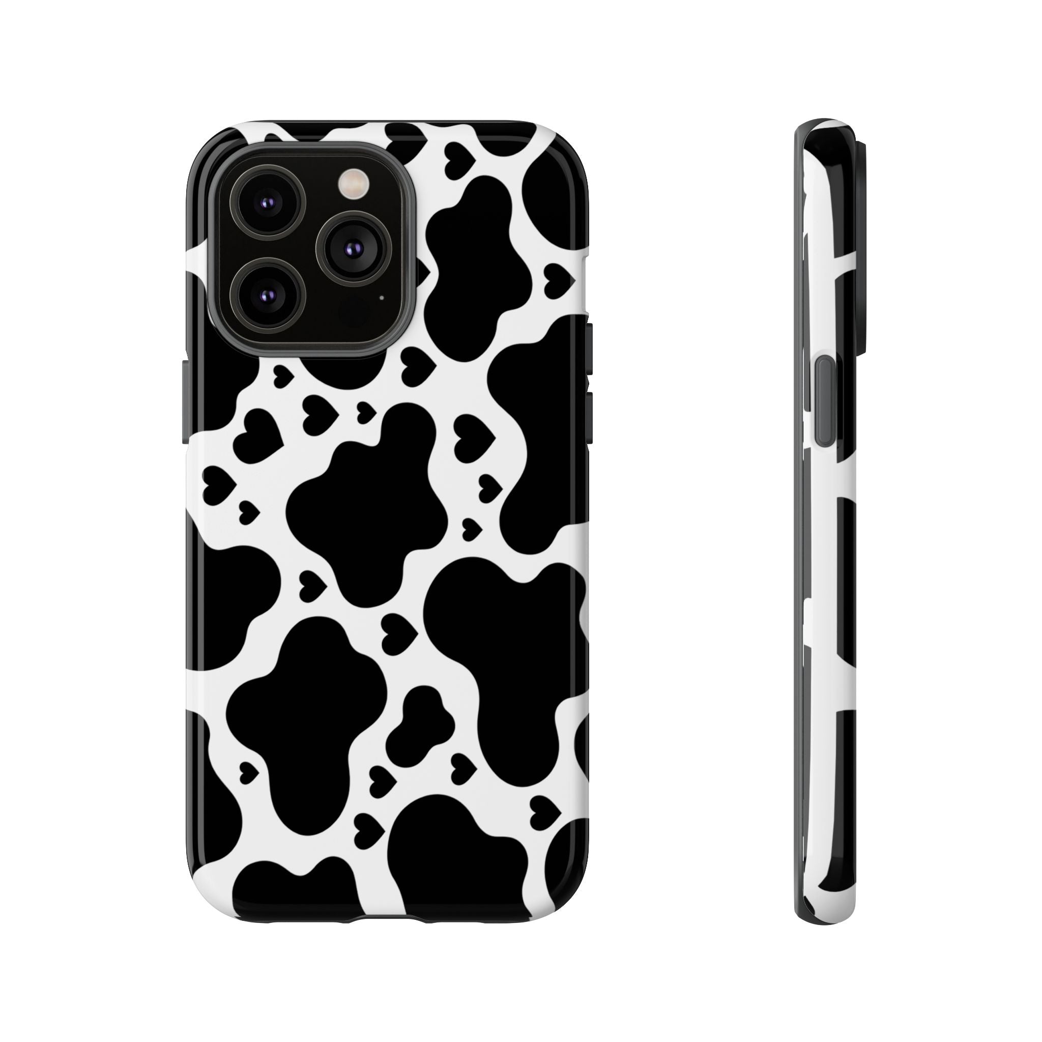 Cow Print Tough Phone Case – Black & White Protective iPhone Cover