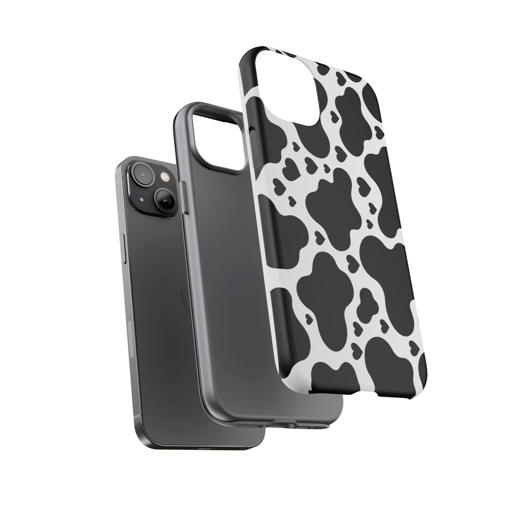 Cow Print Tough Phone Case – Black & White Protective iPhone Cover