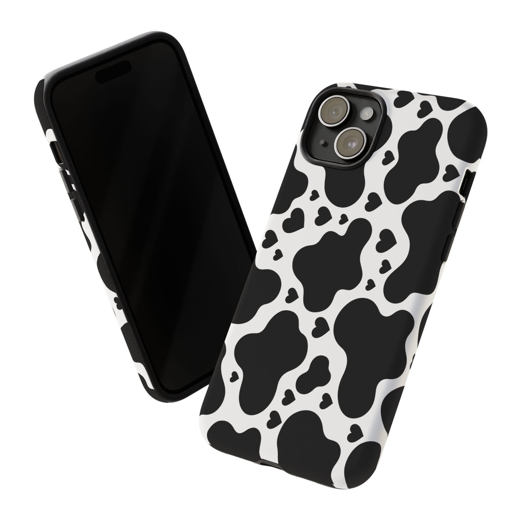 Cow Print Tough Phone Case – Black & White Protective iPhone Cover