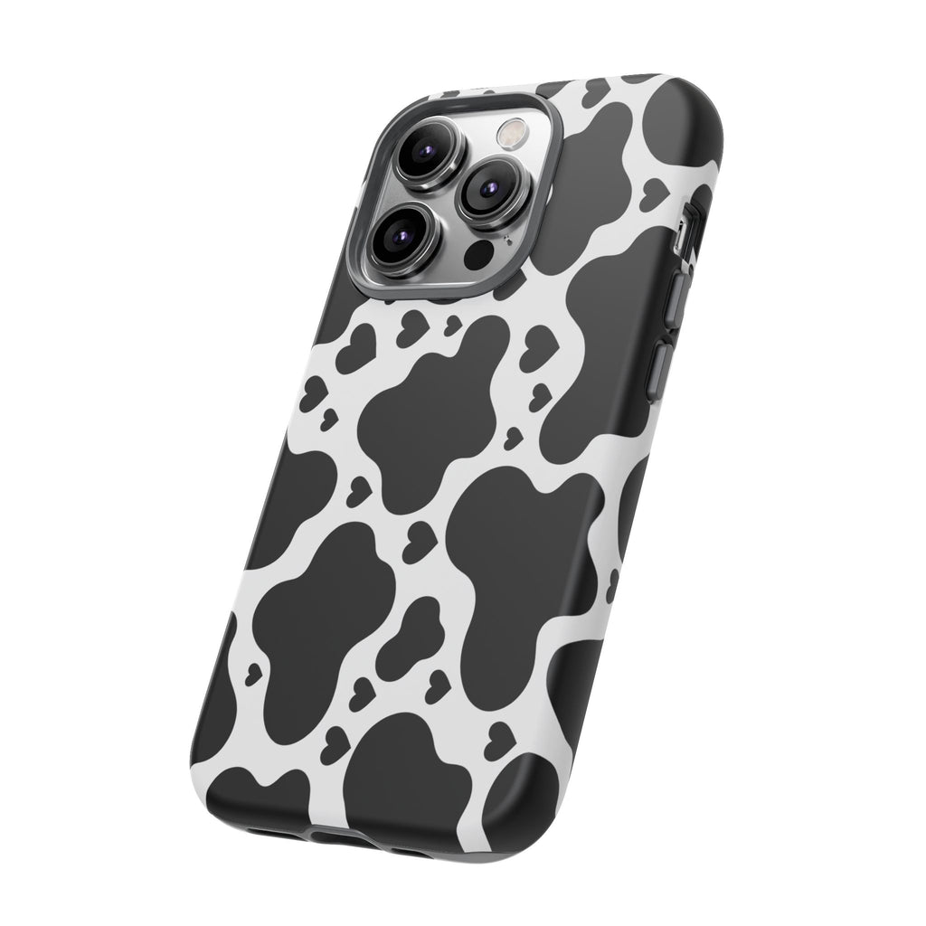 Cow Print Tough Phone Case – Black & White Protective iPhone Cover