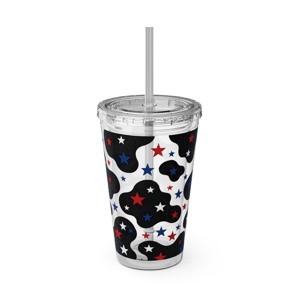 16oz Patriotic Star Cowhide Tumbler with Straw