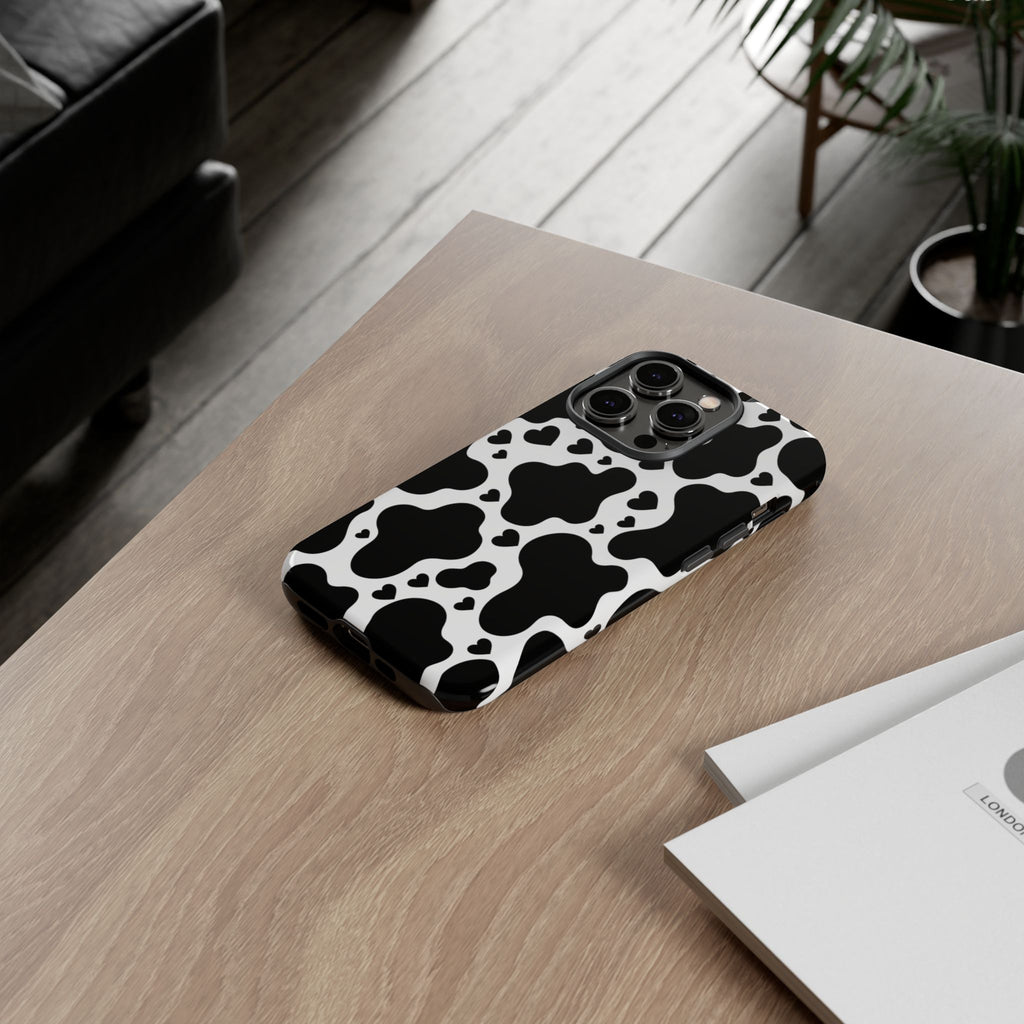 Cow Print Tough Phone Case – Black & White Protective iPhone Cover