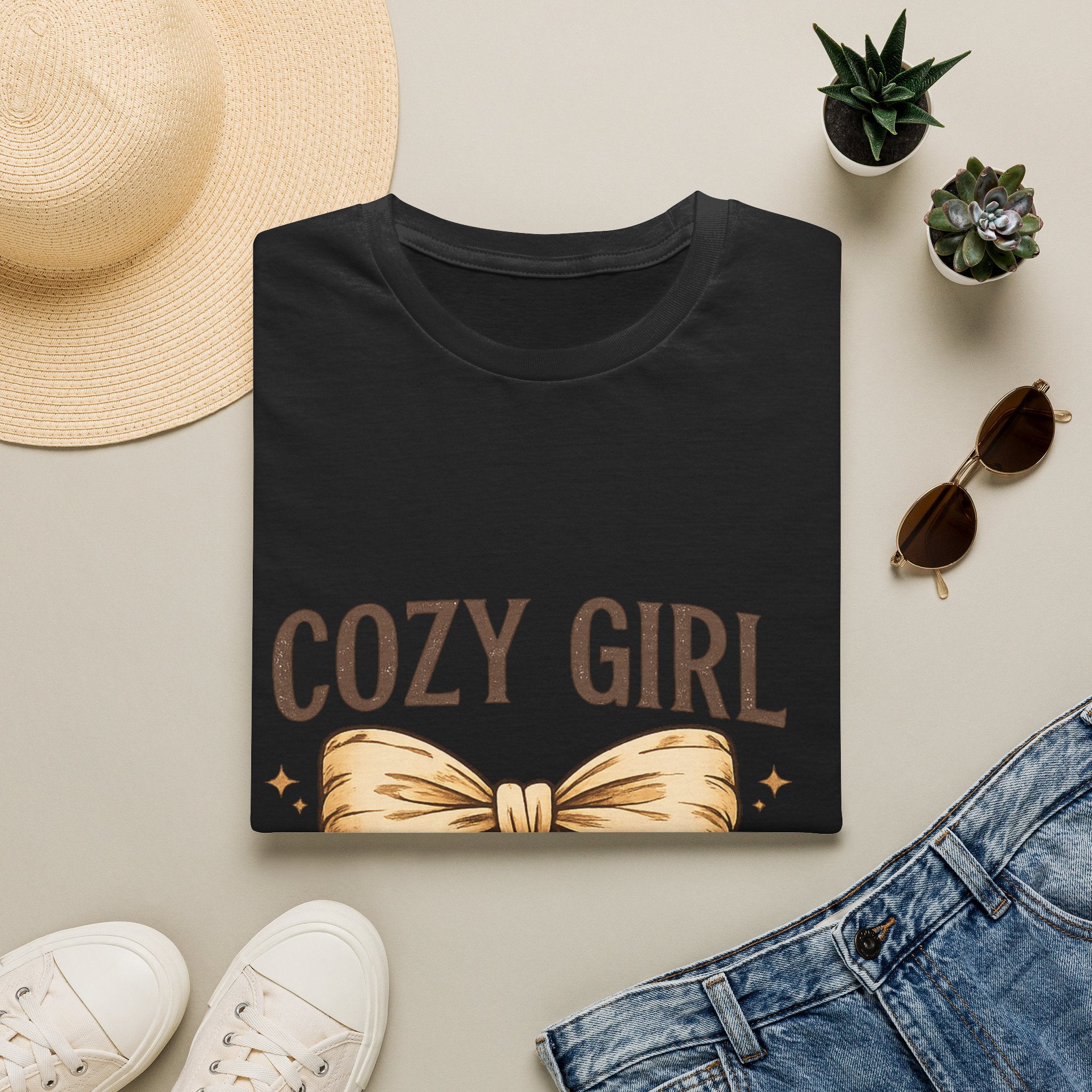 Cozy Girl Graphic T-Shirt — Cute Bow Lounge Tee for Relaxing at Home