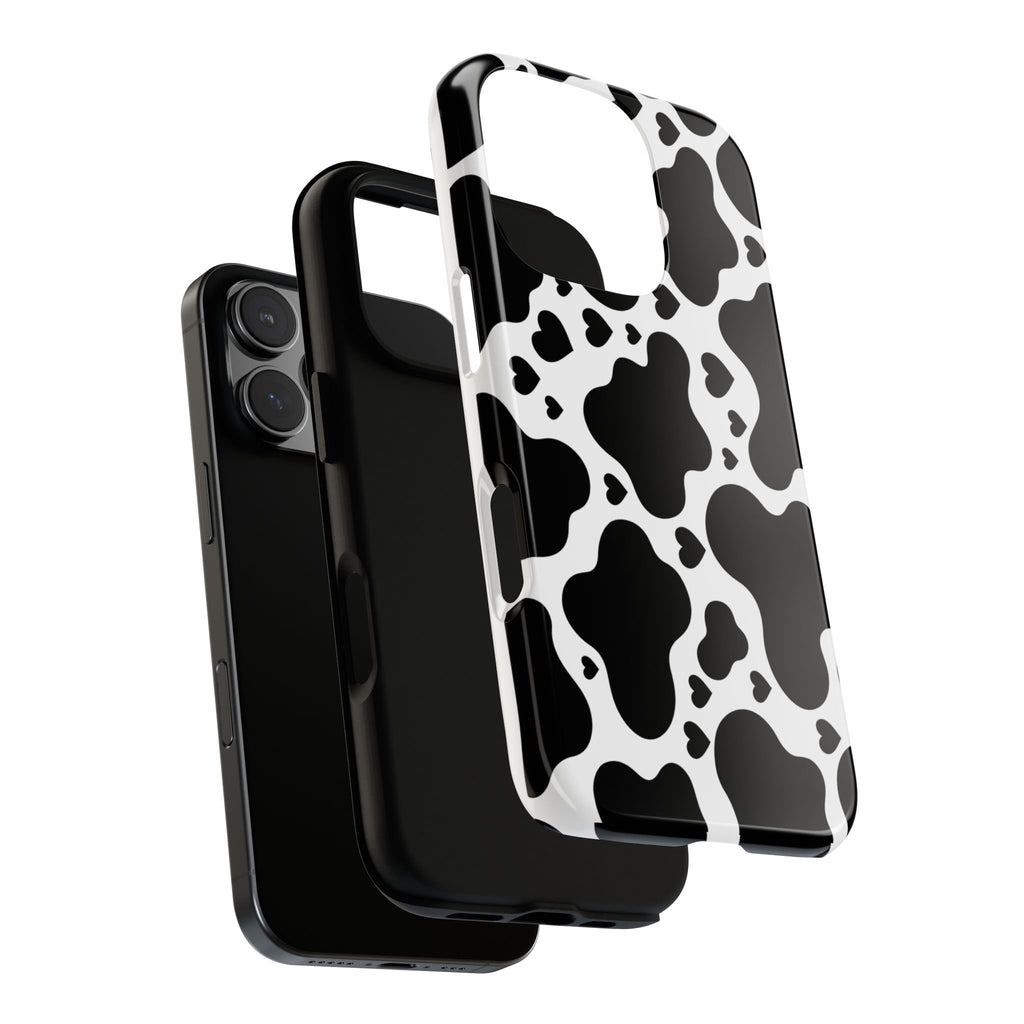 Cow Print Tough Phone Case – Black & White Protective iPhone Cover