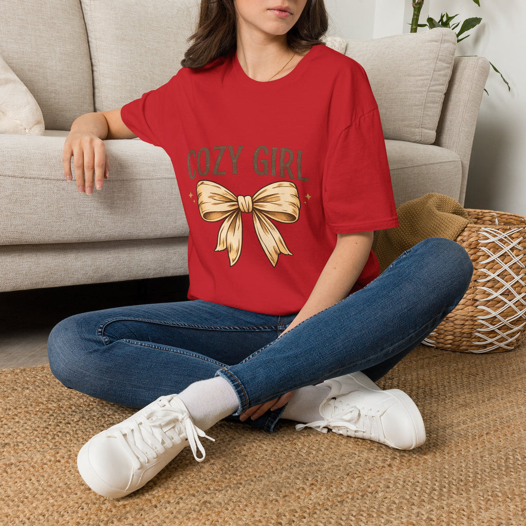 Cozy Girl Graphic T-Shirt — Cute Bow Lounge Tee for Relaxing at Home