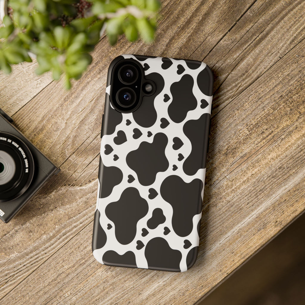Cow Print Tough Phone Case – Black & White Protective iPhone Cover