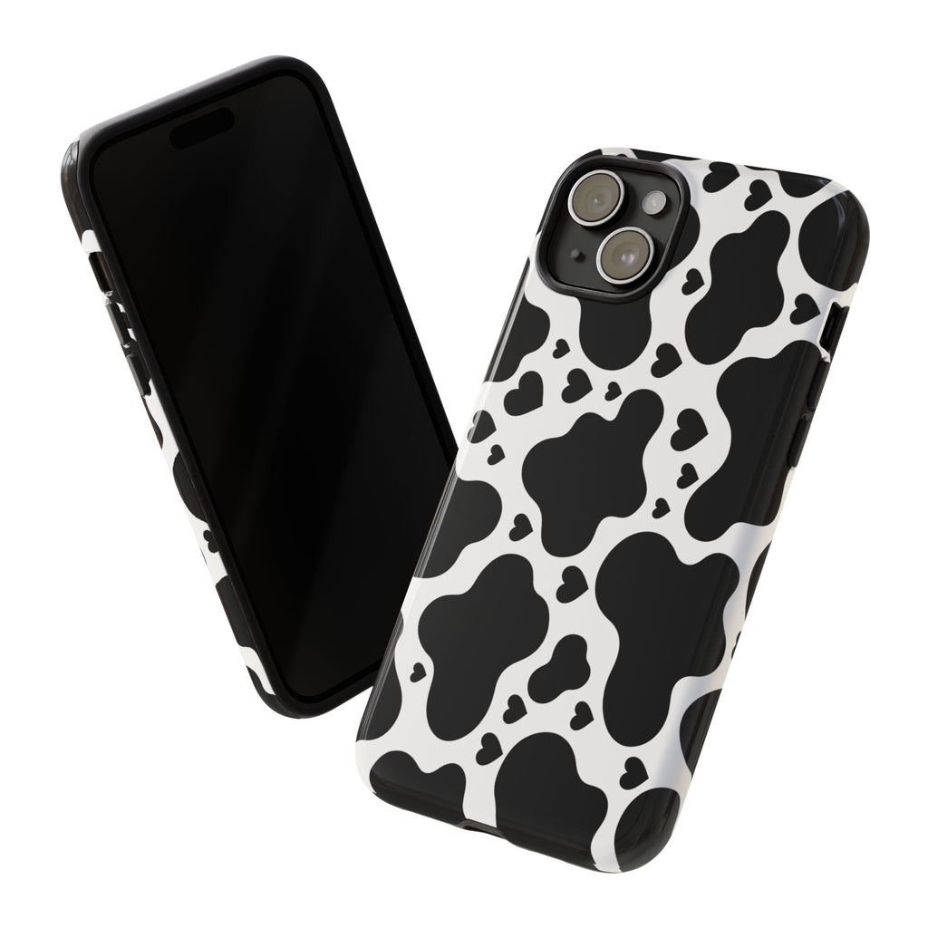 Cow Print Tough Phone Case – Black & White Protective iPhone Cover