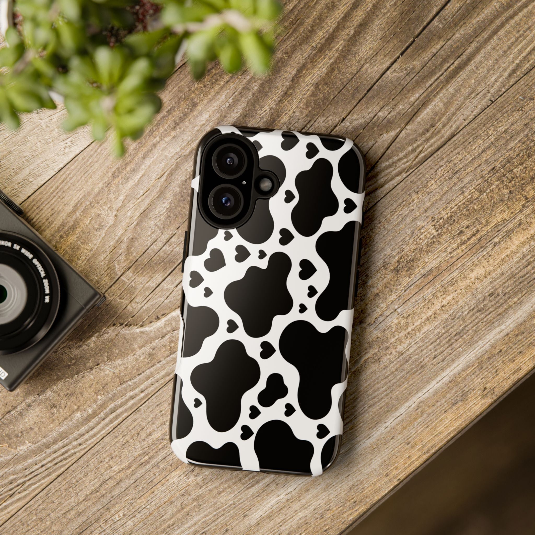 Cow Print Tough Phone Case – Black & White Protective iPhone Cover
