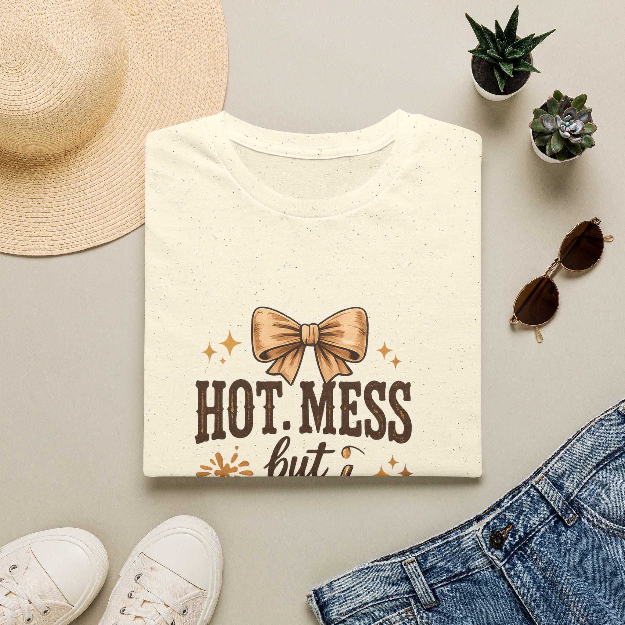 Hot Mess But Cute T-Shirt — Fall Sunflower Pumpkin Spice Graphic Tee