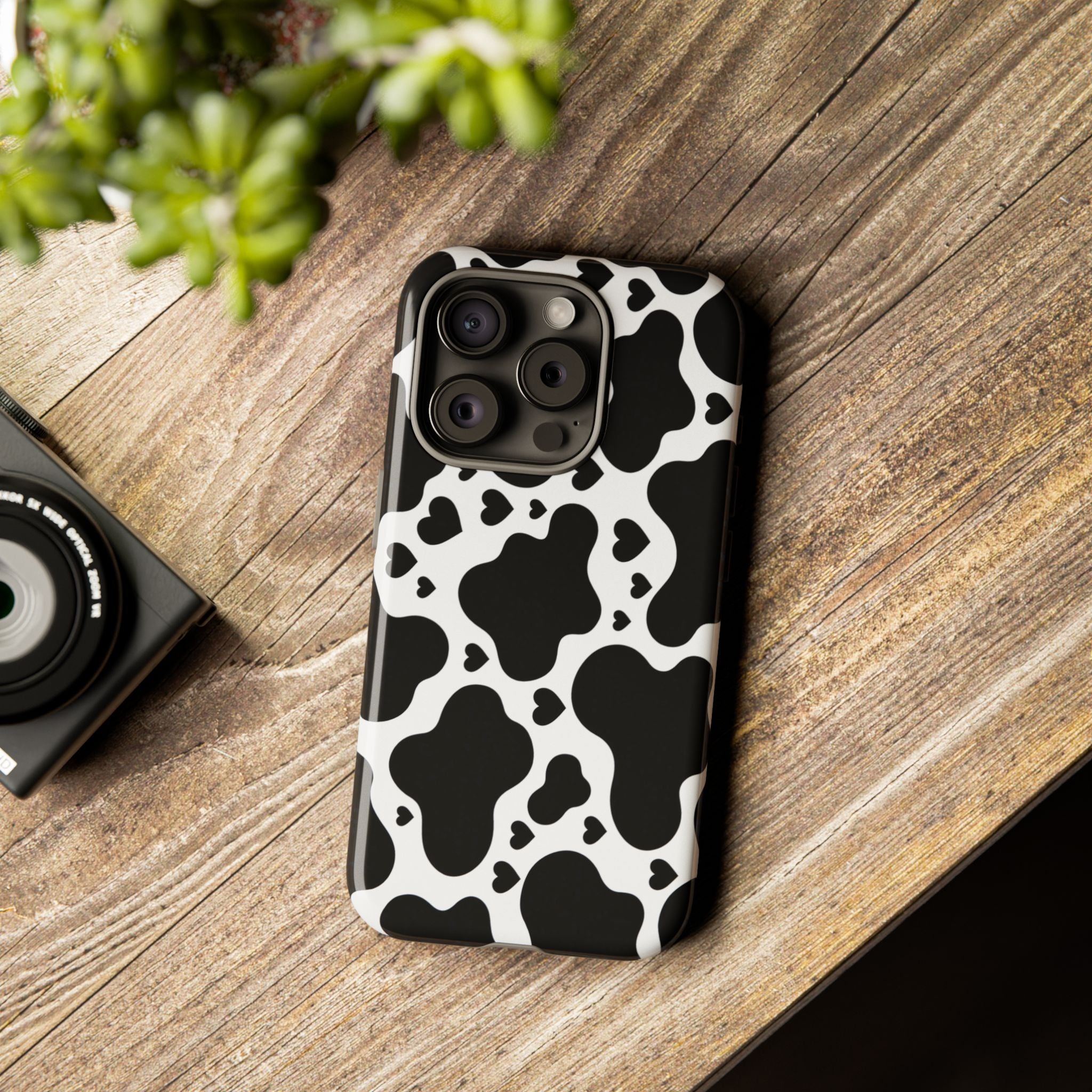 Cow Print Tough Phone Case – Black & White Protective iPhone Cover